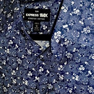 Express Navy Blue Printed Dress Shirt